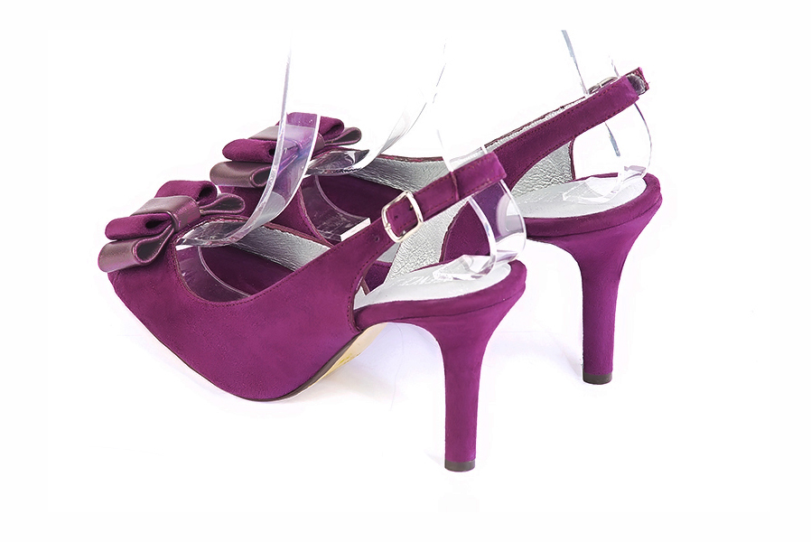 Mulberry purple women's slingback sandals. Round toe. High slim heel. Rear view - Florence KOOIJMAN